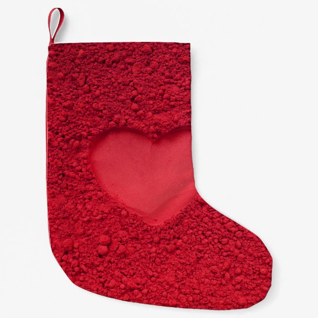 Red Eye Shadow Heart: Matte Cosmetic Texture Small Christmas Stocking (Front)
