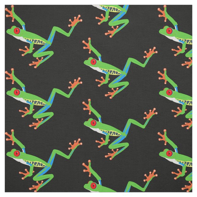 Red Eye Tree Frog on Black Fabric (Swatch)