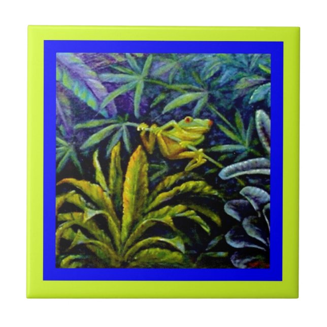 Red Eyed Golden Tree Frog by sharles Ceramic Tile (Front)