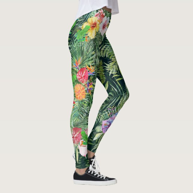 Red Eyed Green Tree Frog Tropical Watercolor Leggings (Right)