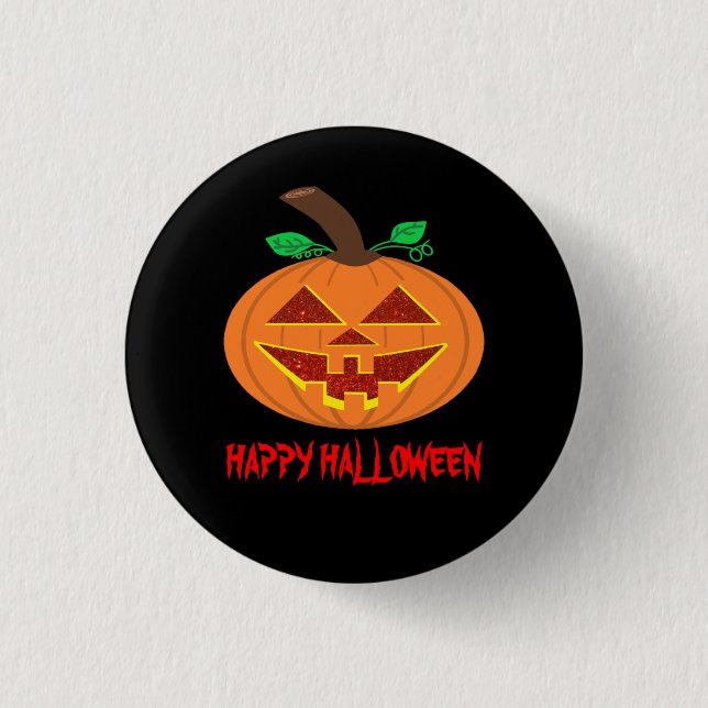 Red Eyed Happy Halloween Pumpkin Button Badge (Front)