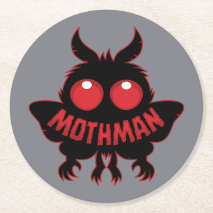 Red-Eyed Mystery Mothman Silhouette Round Paper Coaster