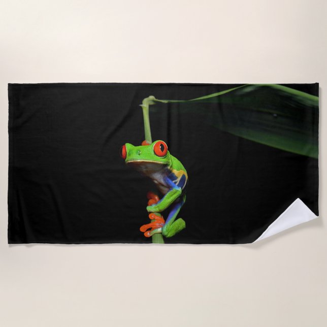 Red Eyed Painted Frog Beach Towel (Front)