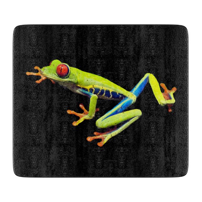 Red Eyed Painted Tree Frog Glass Cutting Board (Front)