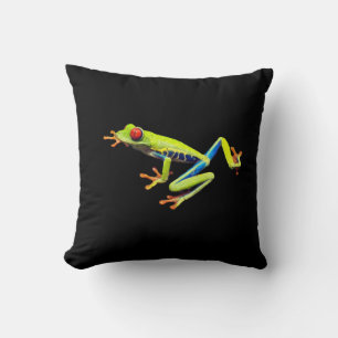 Red Eyed Painted Tree Frog Solid Black Back Cushion