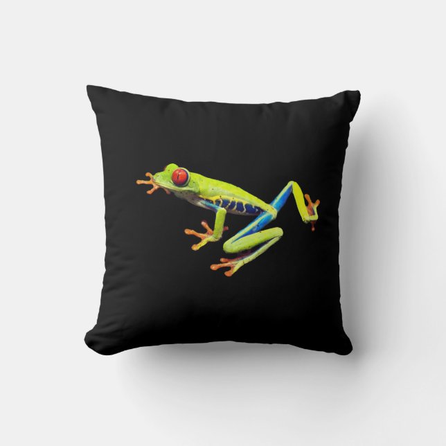 Red Eyed Painted Tree Frog Solid Black Back Cushion (Front)