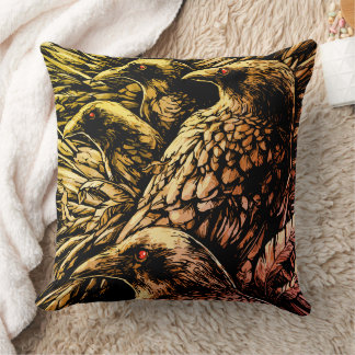 Red-Eyed Ravens – Mysterious Gothic Wildlife Cushion