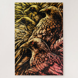 Red-Eyed Ravens – Mysterious Gothic Wildlife Jigsaw Puzzle