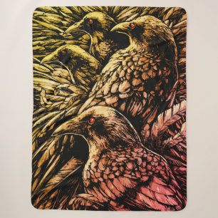 Red-Eyed Ravens – Mysterious Gothic Wildlife Sherpa Blanket