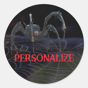 Red eyed spider on spiderweb spooky classic round sticker