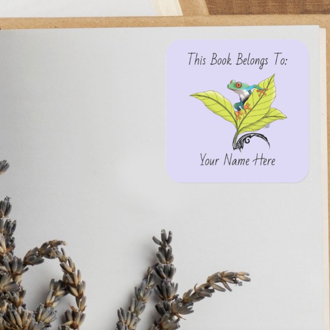 Red Eyed Tree Frog Bookplate Square Sticker (Creator Uploaded)