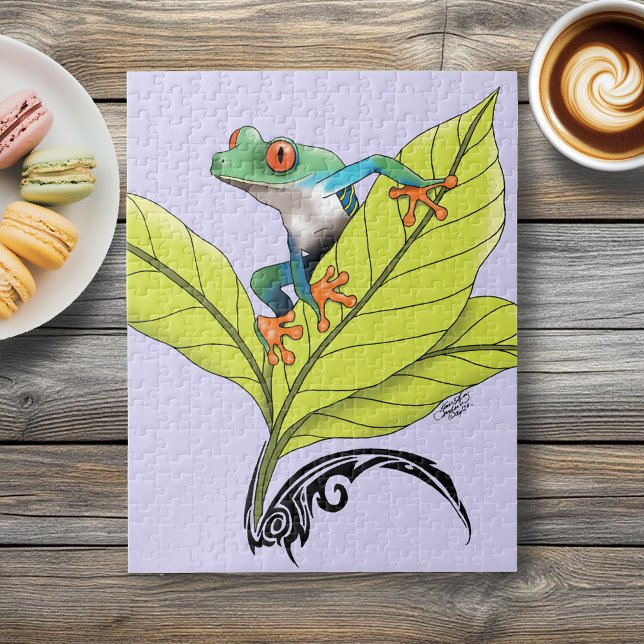 Red Eyed Tree Frog Green Leaves Lavender  Jigsaw Puzzle (Creator Uploaded)