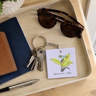 Red Eyed Tree Frog Green Leaves Lavender Key Ring