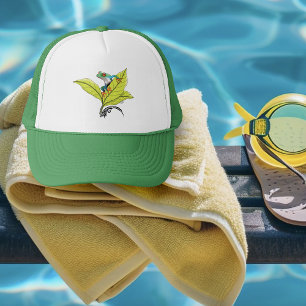 Red Eyed Tree Frog Green Leaves Lavender Trucker Hat