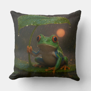 Red Eyed Tree Frog Leaf Umbrella in Rain Cushion