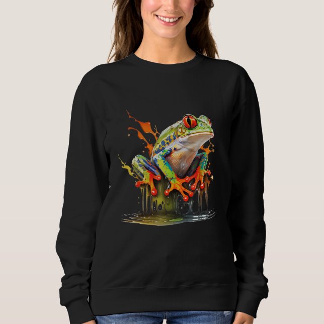 Red Eyed Tree Frog Leaping Water Rainforest Amphib Sweatshirt (Front)
