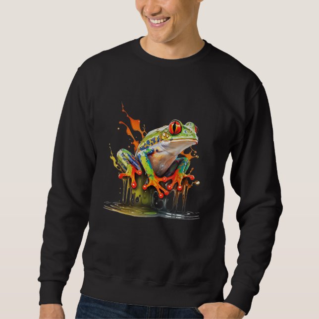 Red Eyed Tree Frog Leaping Water Rainforest Amphib Sweatshirt (Front)