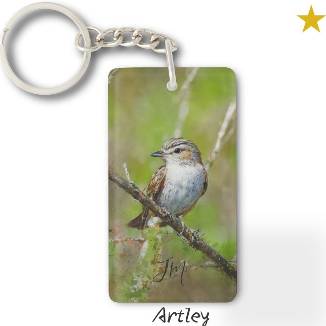 Red Eyed Vireo Bird Painting Custom Initials  Key Ring (Creator Uploaded)