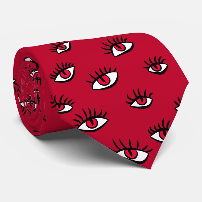 Red Eyes Pattern - Horror Gothic Aesthetic Tie (Rolled)