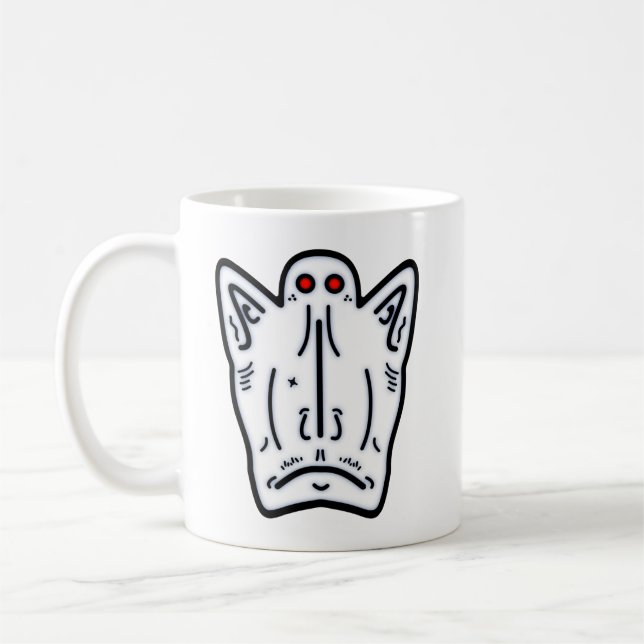 Red eyes pointy ears vampire-like creature coffee mug (Left)