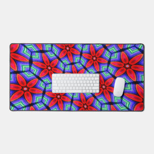 Red Fabrics Flowers Pattern Desk Mat
