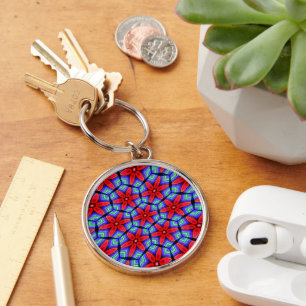 Red Fabrics Flowers Pattern Key Ring