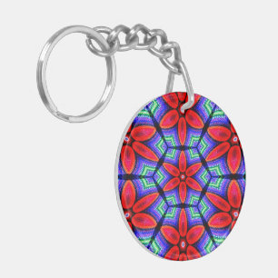 Red Fabrics Flowers Pattern Key Ring