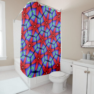 Red Fabrics Flowers Pattern Shower Curtain