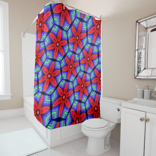 Red Fabrics Flowers Pattern Shower Curtain (In Situ)
