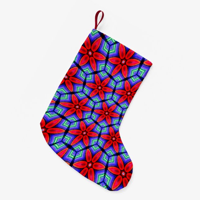 Red Fabrics Flowers Pattern Small Christmas Stocking (Front (Hanging))