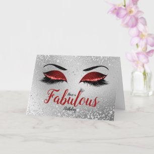 Red Fabulous Glitter Eyes Standard Birthday Card