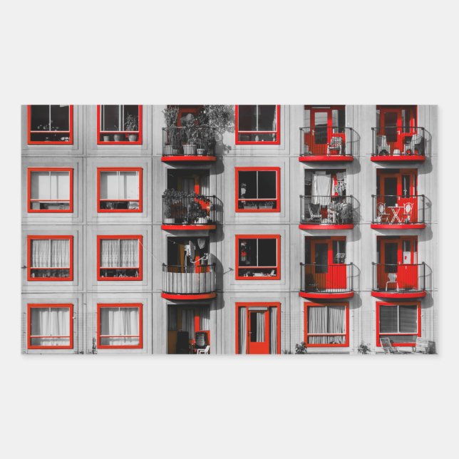 Red Facade Zuidoost Balcony Building Photography Rectangular Sticker (Front)