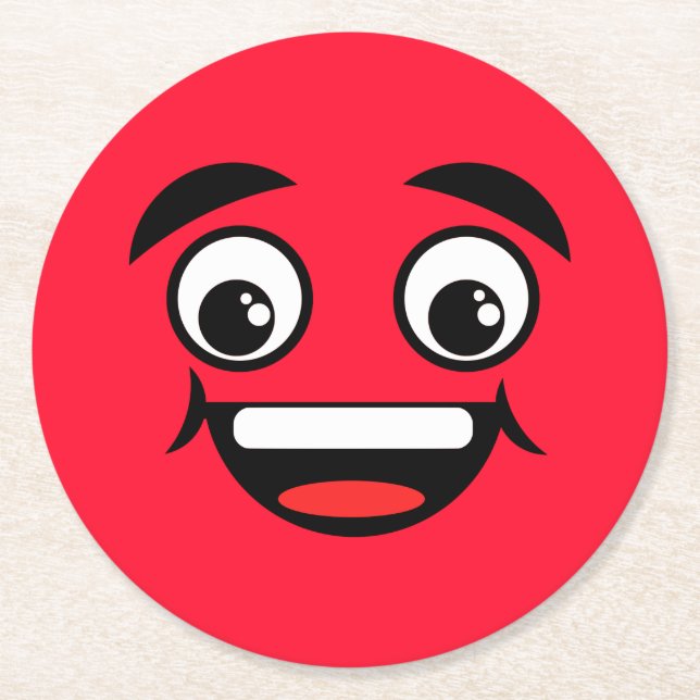 Red Face of Joy Round Paper Coaster (Front)