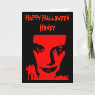 Red Face Woman, Scary, Halloween Greeting Card
