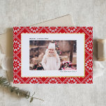 Red Fair Isle Winter Knit Pattern Photo Christmas Foil Holiday Card<br><div class="desc">Send warm holiday wishes wrapped in a cosy, festive design with this gold foil Christmas card, featuring a charming Fair Isle knit pattern background. The intricate design evokes the comforting feel of winter warmth and holiday cheer. This customisable photo Christmas card offers a festive backdrop to your own personal photo....</div>