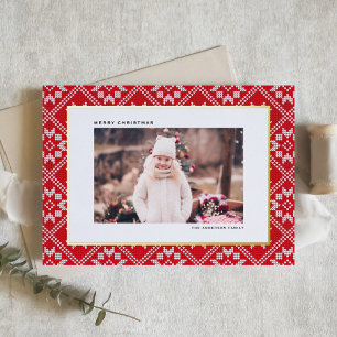 Red Fair Isle Winter Knit Pattern Photo Christmas Foil Holiday Card