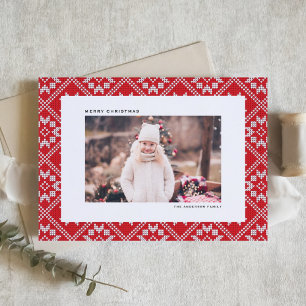 Red Fair Isle Winter Knit Pattern Photo Christmas Holiday Card