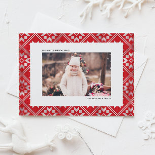 Red Fair Isle Winter Knit Pattern Photo Christmas Holiday Postcard