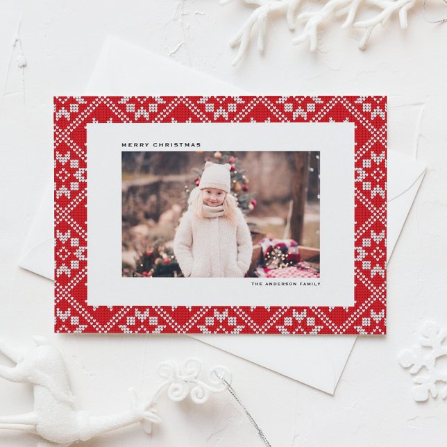 Red Fair Isle Winter Knit Pattern Photo Christmas Holiday Postcard (Red Fair Isle Winter Knit Pattern Photo Christmas Holiday Postcard)