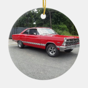 Red fairlane 289 sweet ride with racing wheels ceramic tree decoration