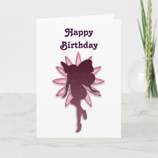 Red Fairy and Pink Flower Silhouette Card