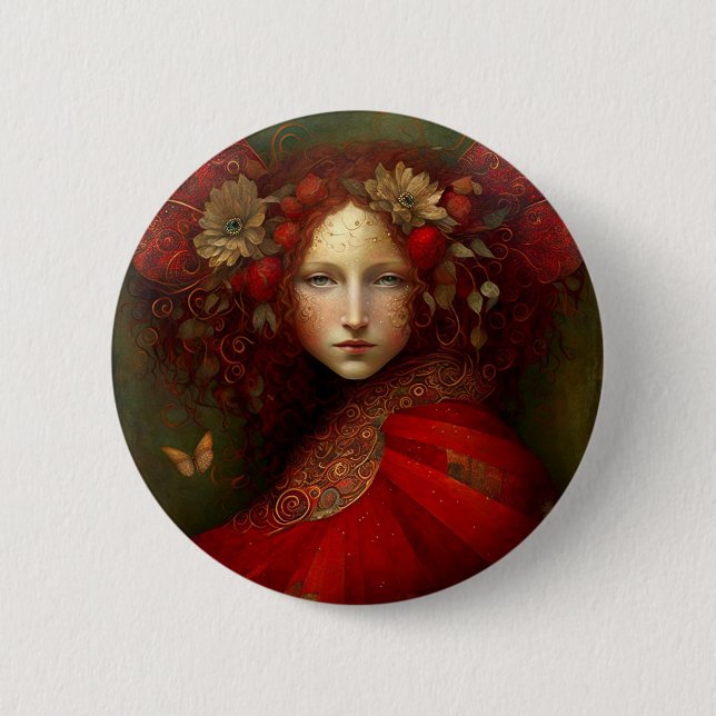 Red Fairy Fantasy Art 6 Cm Round Badge (Front)