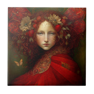 Red Fairy Fantasy Art Ceramic Tile
