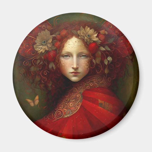 Red Fairy Fantasy Art Magnet (Front)