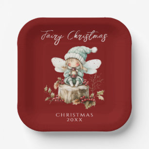 Red Fairy Merry Christmas Paper Plate