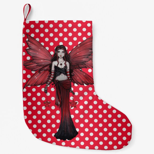 Red Fairy on Polka Dots Christmas Stocking (Front)
