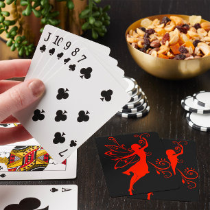 Red Fairy Silhouette Elegant Winged Fantasy Playing Cards