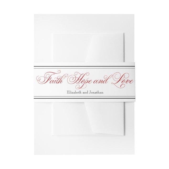 Red Faith Home & Love Christian Wedding Belly Band Invitation Belly Band (Front Example)