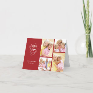 Red Faith Hope Love Photo Collage Christmas Card