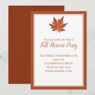 Red Fall Autumn Leaves Elegant Classic Harvest Invitation